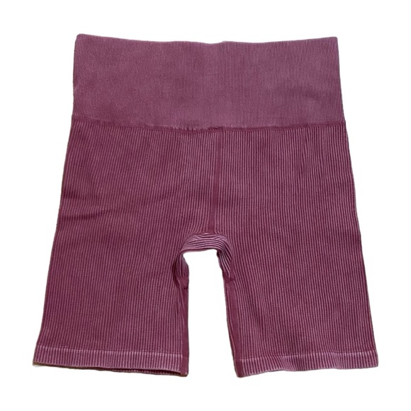 Rose Pink Ribbed Biker Shorts Women’s Size Medium Large - Picture 2 of 6